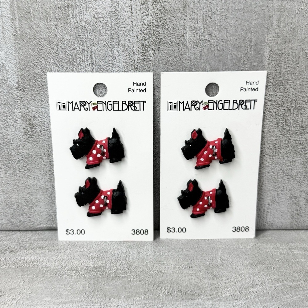 Vintage Mary Engelbreit Hand Painted Scottie Dog 1" Buttons 2 Packs of 2
